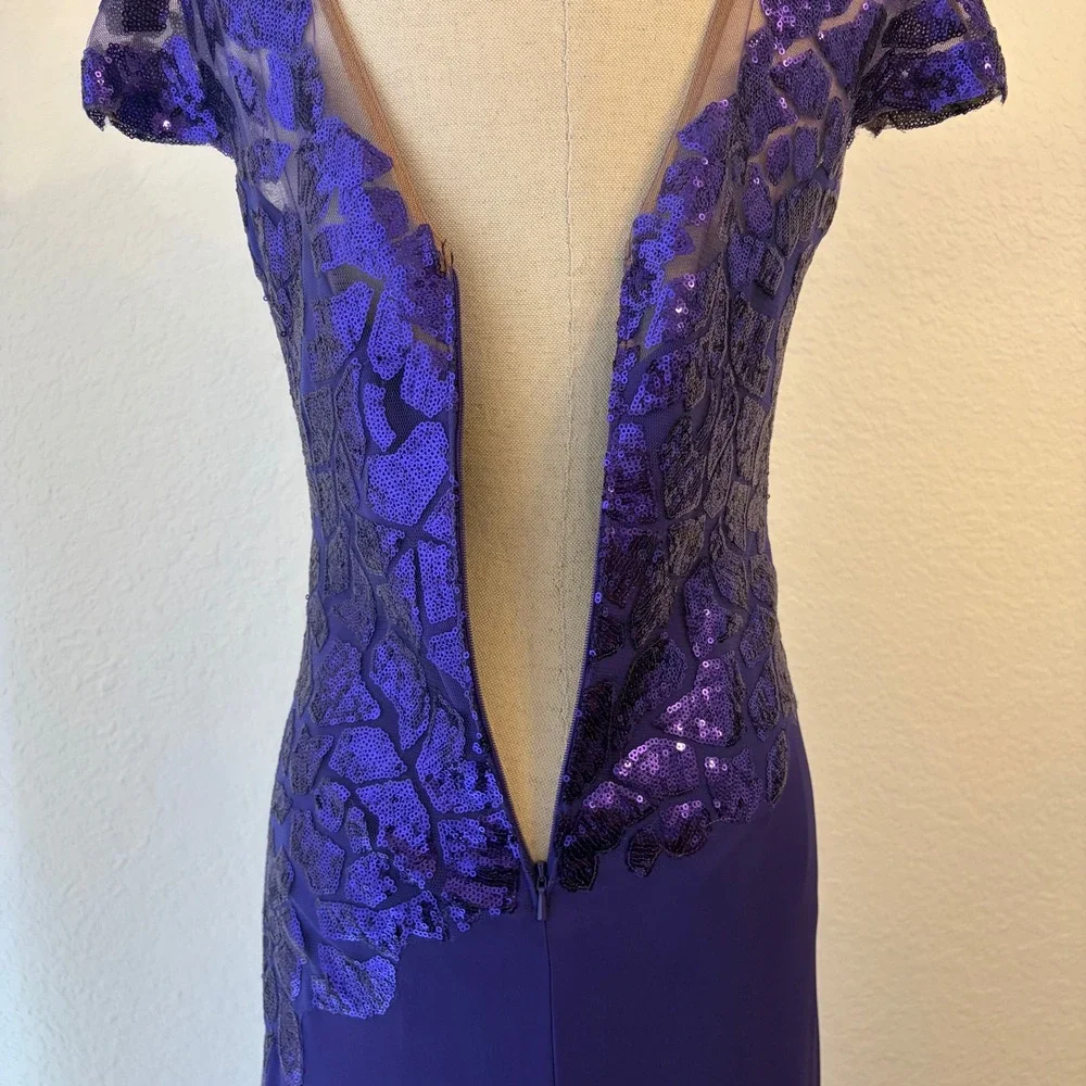 Tadashi Shoji Gown 6 Purple Sequin Illusion Mesh Formal Dress Event Gala Wedding